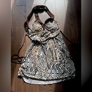 Brown Boho Backless Halter Dress